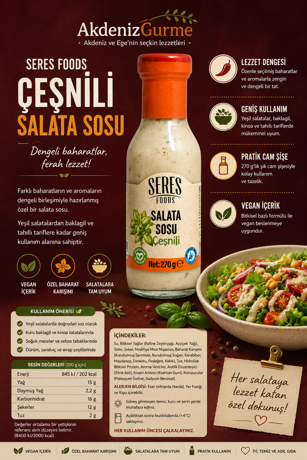 Seres Foods Çeşnili Salata Sosu 270 g e