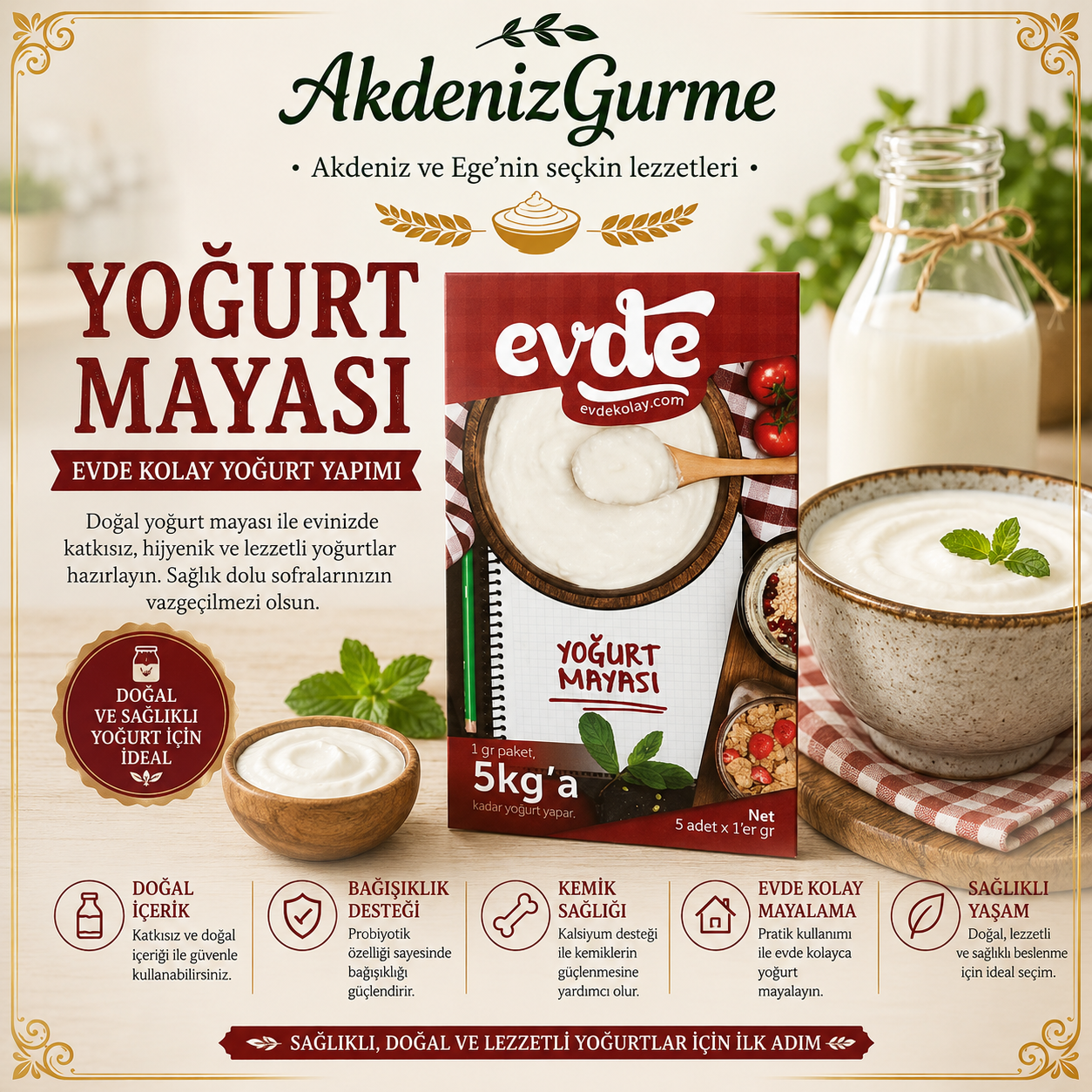 Evde Yoğurt Mayası Paket 5x 1 g e
