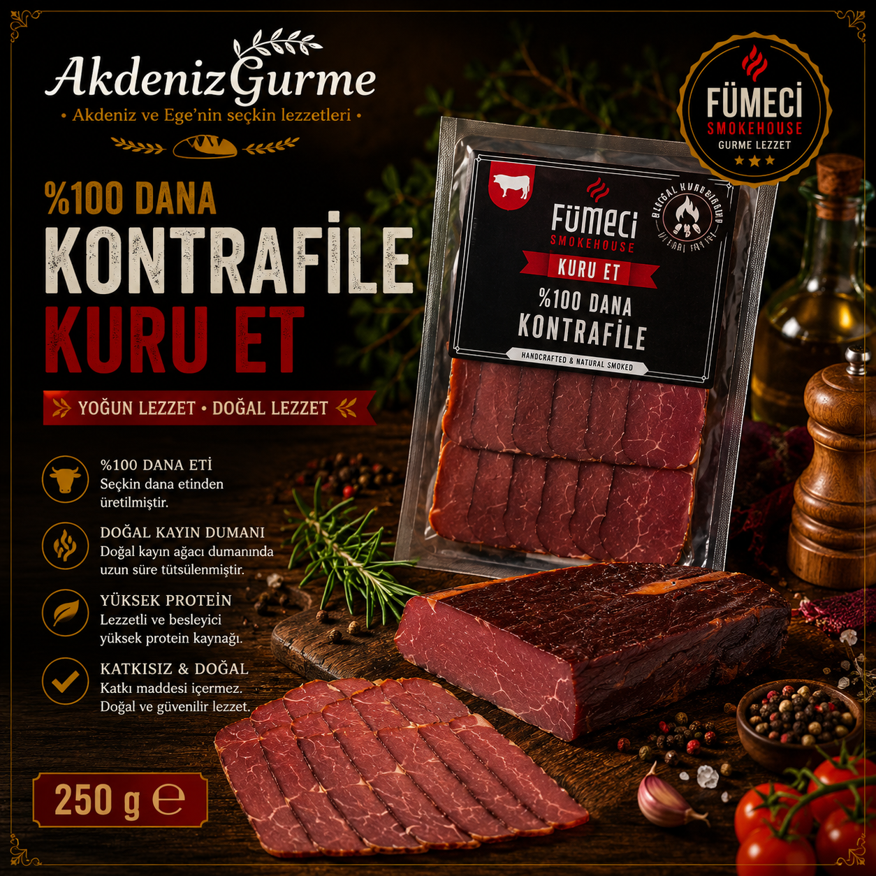 Fümeci Smokehouse %100 Dana Kontrafile Kuru Et 250 g e