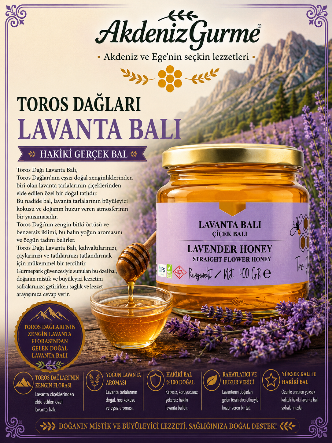 Toros Dağları Lavanta Balı 400 g e
