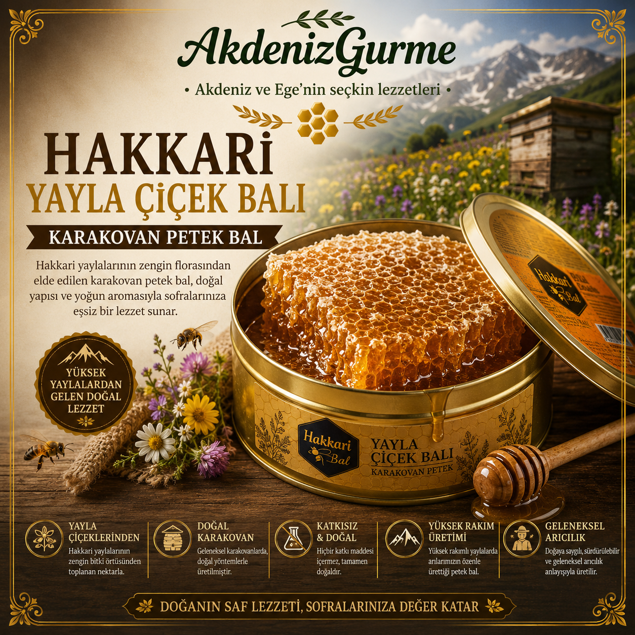 Hakkari Yayla Çiçek Balı Karakovan Petek 1400-1600 g e