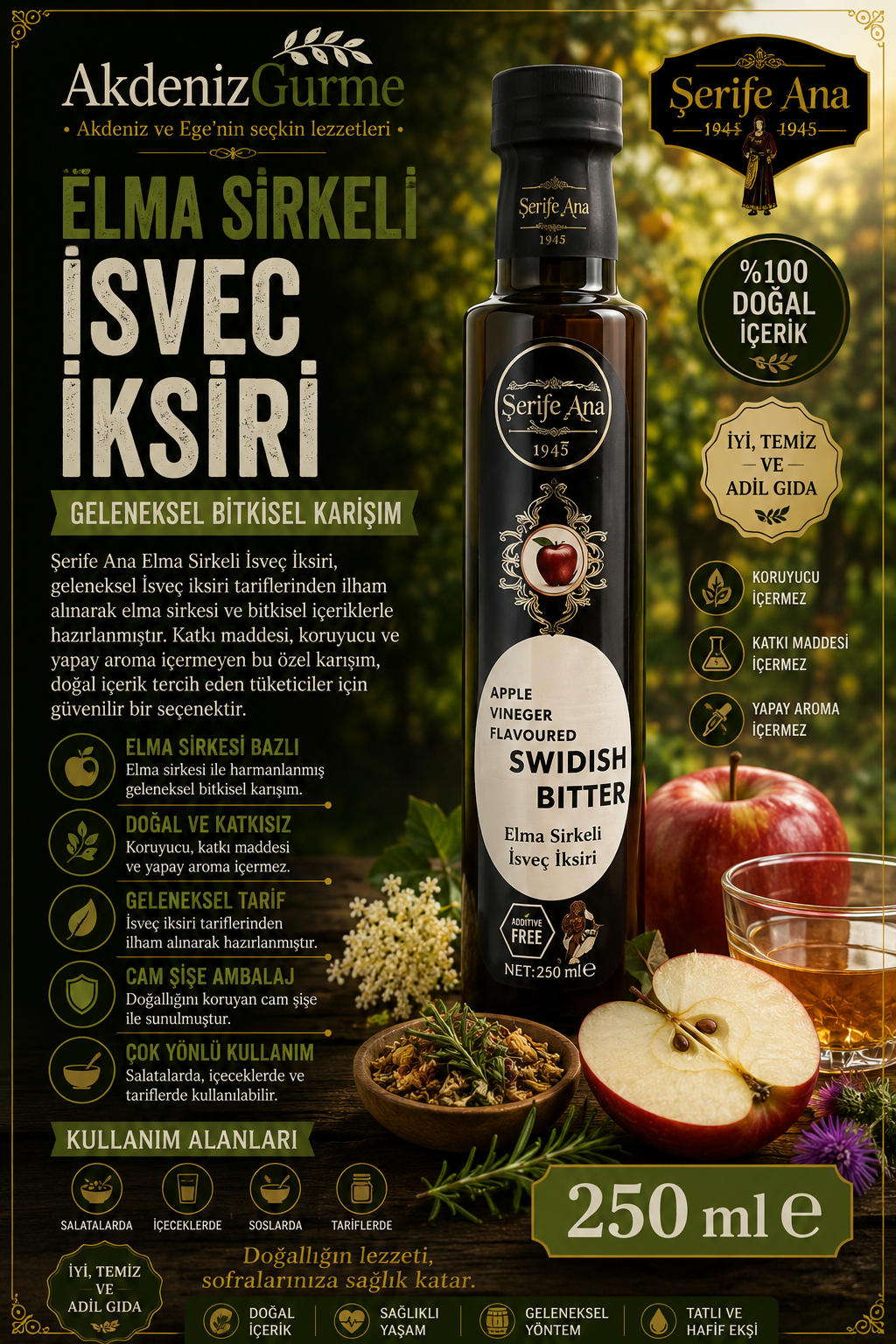 Şerife Ana Elma Sirkeli İsveç İksiri 250 ml