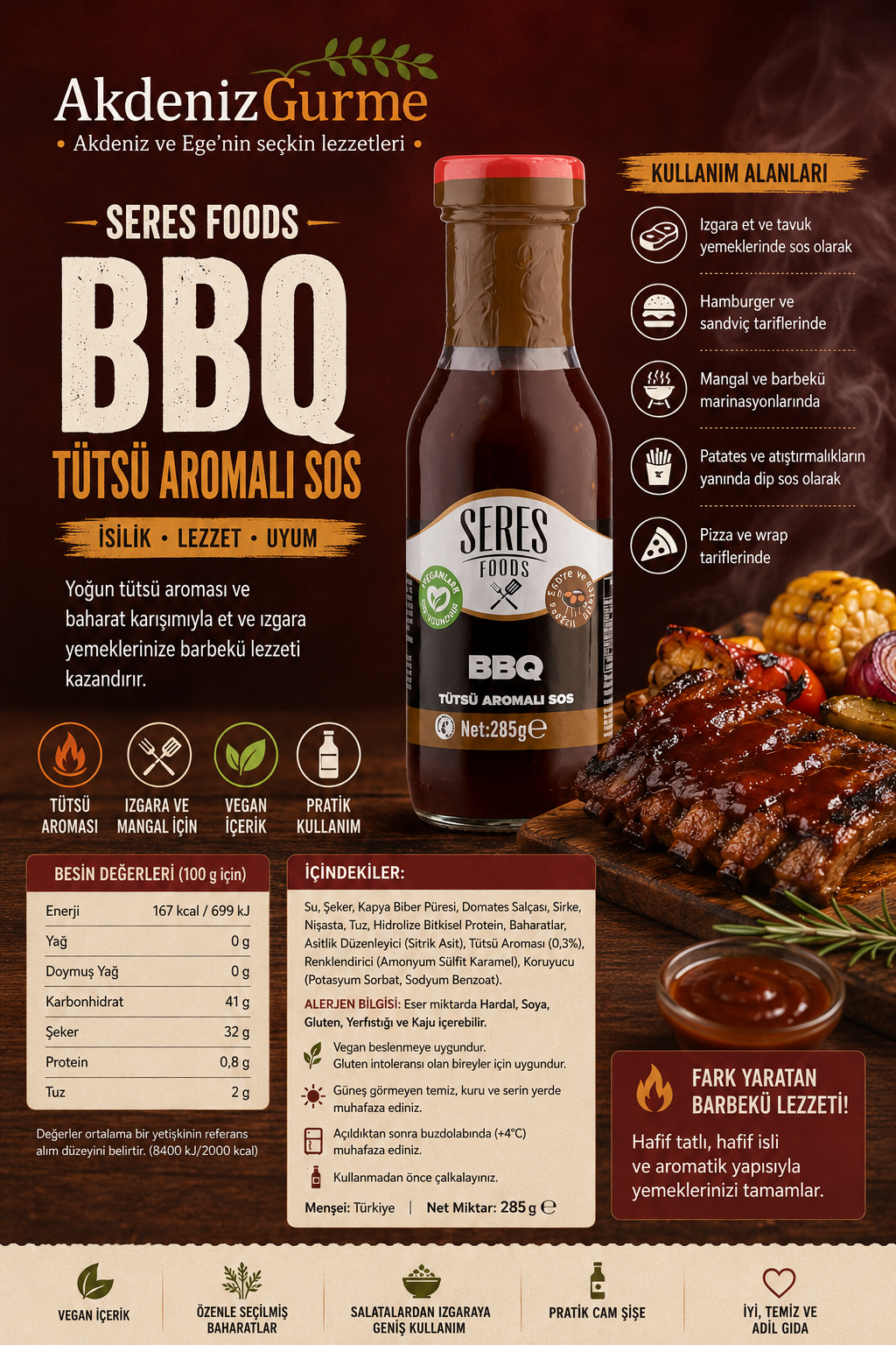 Seres Foods BBQ Tütsü Aromalı Sos 285 g e