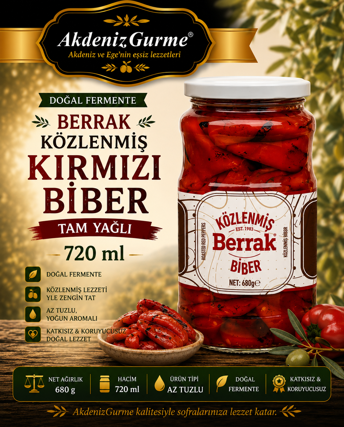 Berrak Közlenmiş Kırmızı Biber 720 ml