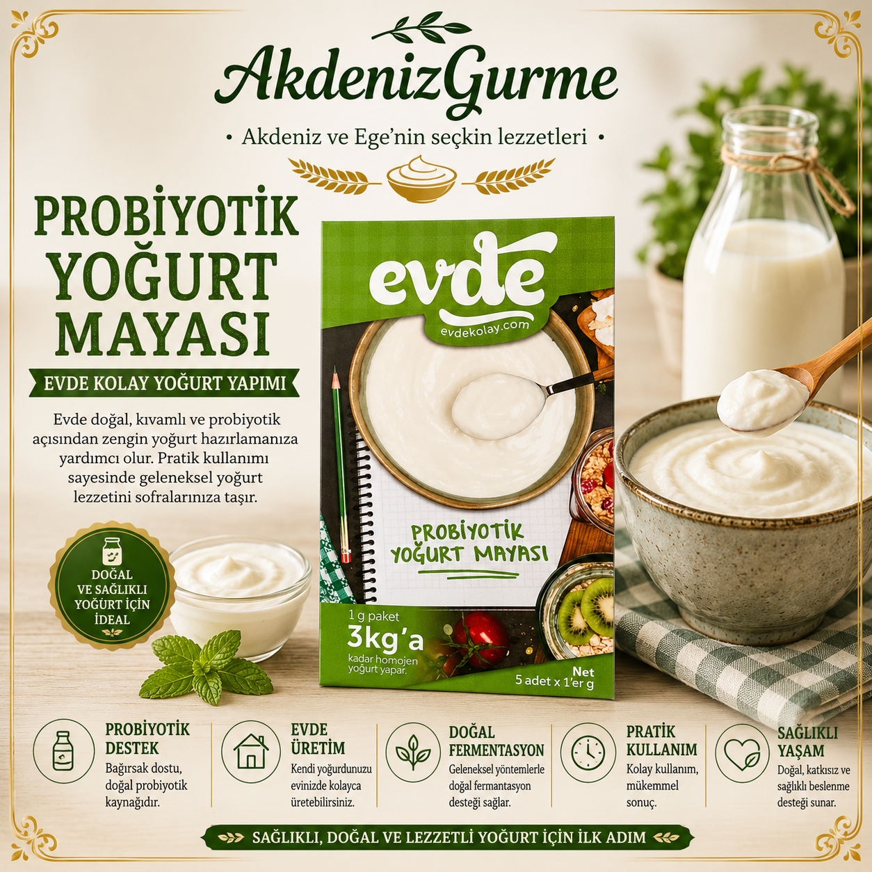 Evde Probiyotik Yoğurt Mayası Paket 5x1 g e