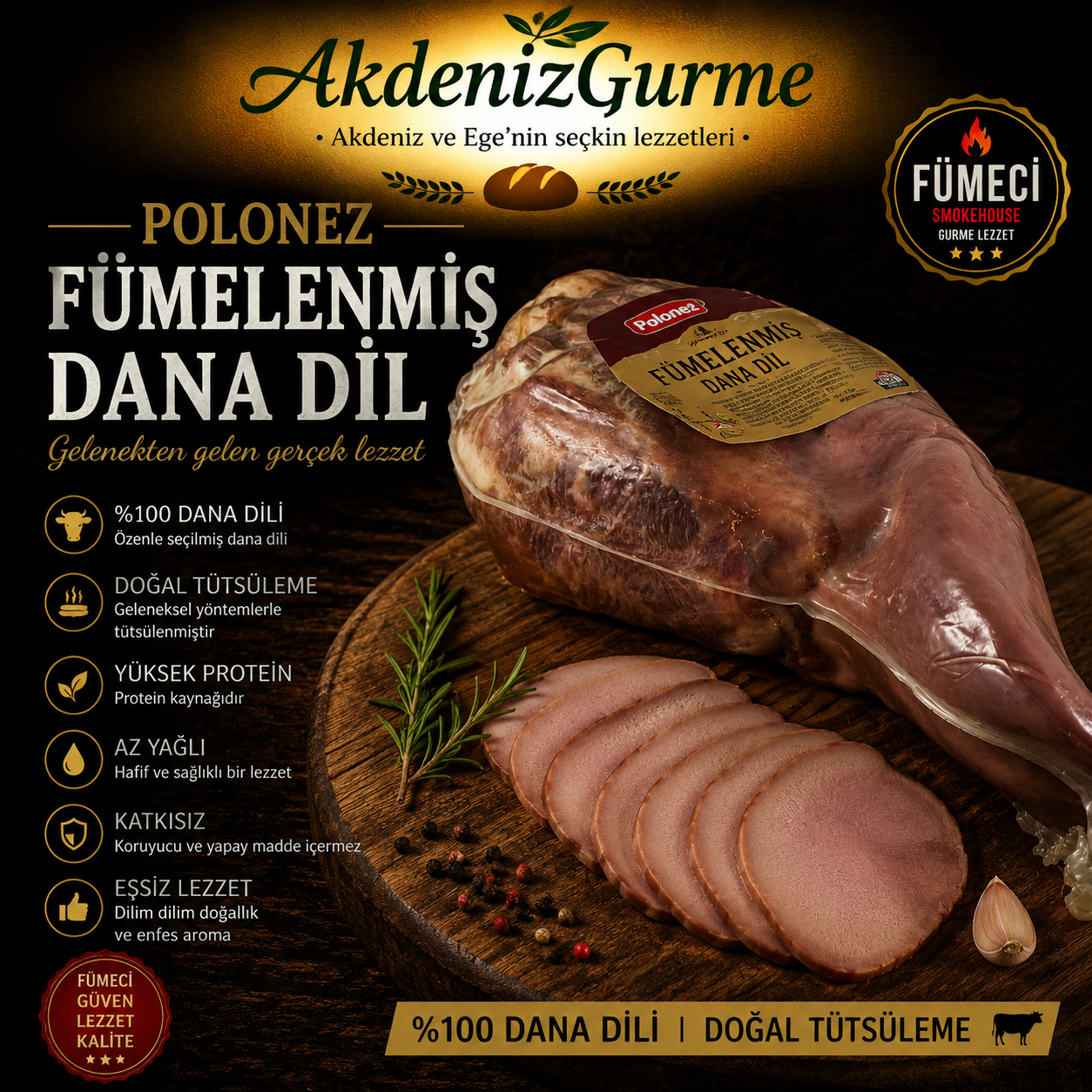 Polonez Fümelenmiş Dana Dil 1000 g e