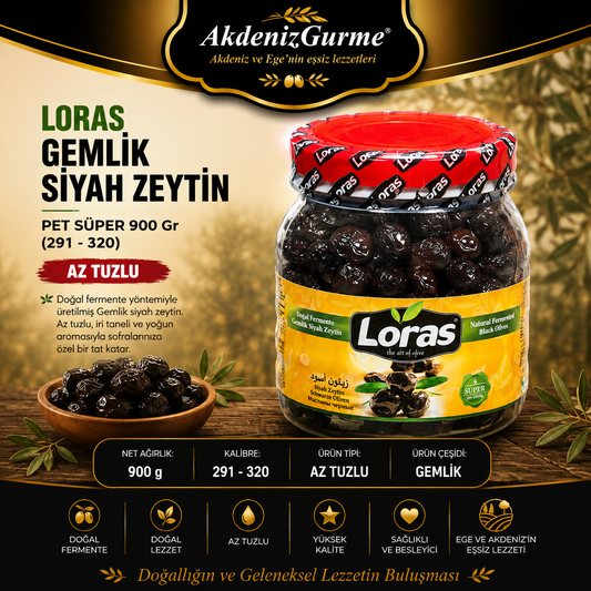 LORAS GEMLİK SİYAH ZEYTİN PET SÜPER 900 Gr (291 - 320)