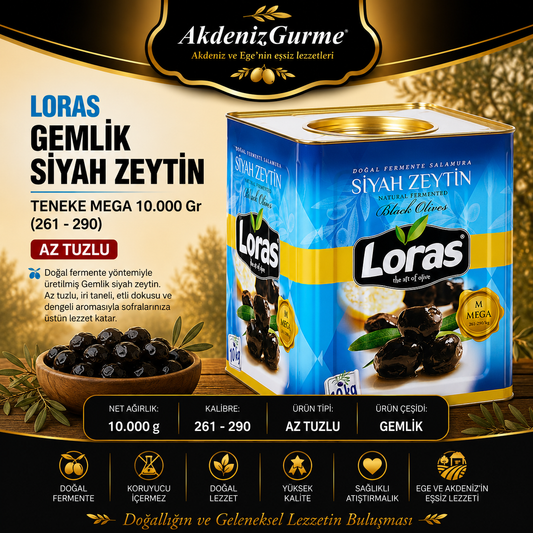 LORAS GEMLİK SİYAH ZEYTİN TENEKE MEGA 10.000 Gr (261 - 290)