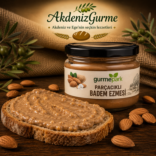 Gurmepark Parçacıklı Badem Ezmesi Kahvaltılık Cam Kavanoz 350 g e