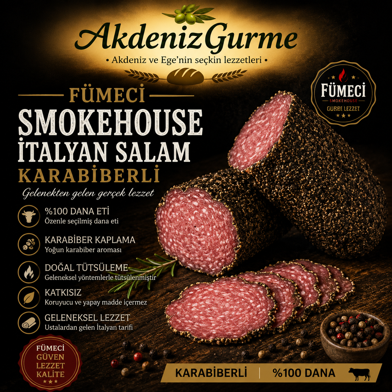 Fümeci Smokehouse İtalyan Salam Karabiberli 1000 g e