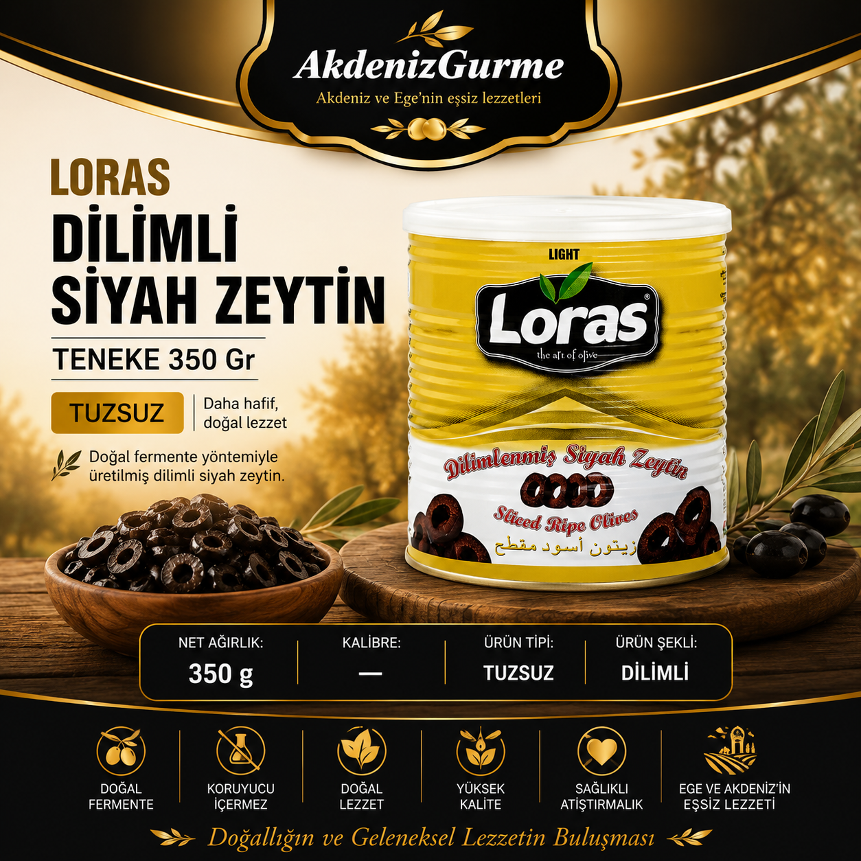 LORAS DİLİMLİ SİYAH ZEYTİN TENEKE 350 Gr