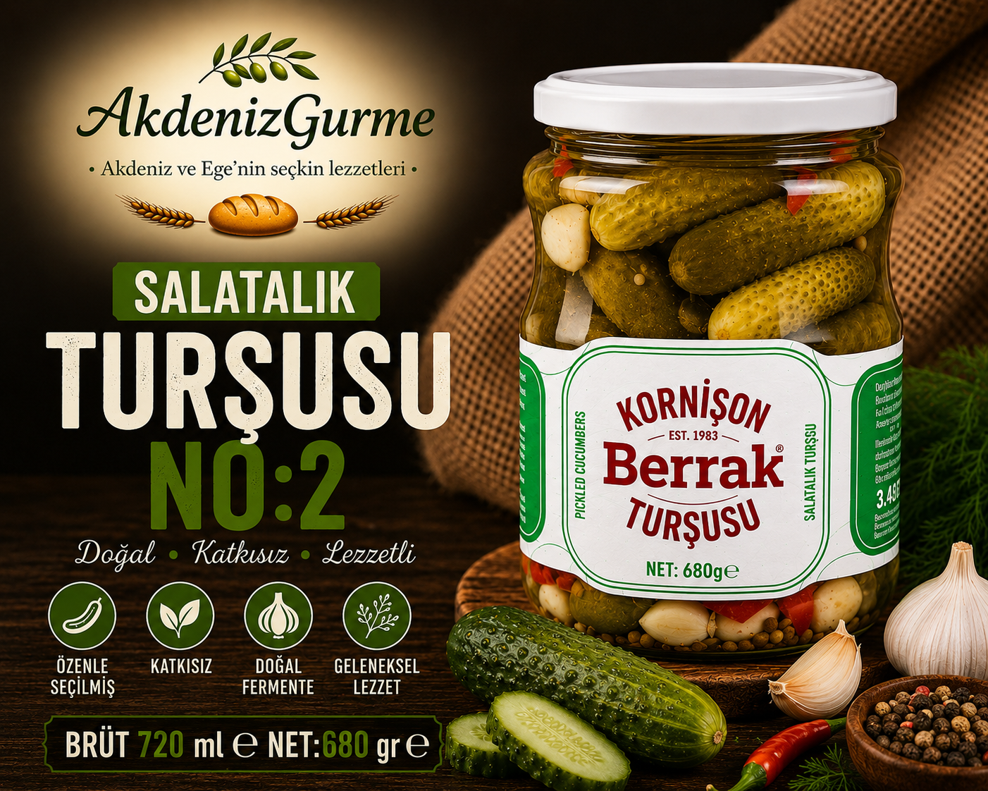 Berrak Kornişon Salatalık Turşusu No:2 720 ml