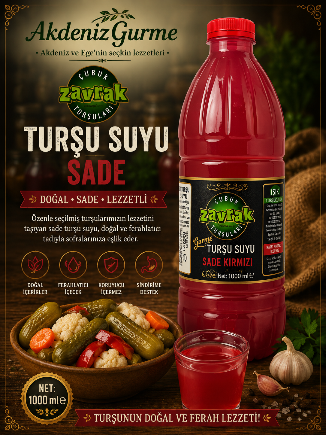 Zavrak Turşu Suyu Sade Kırmızı 1000 ml e