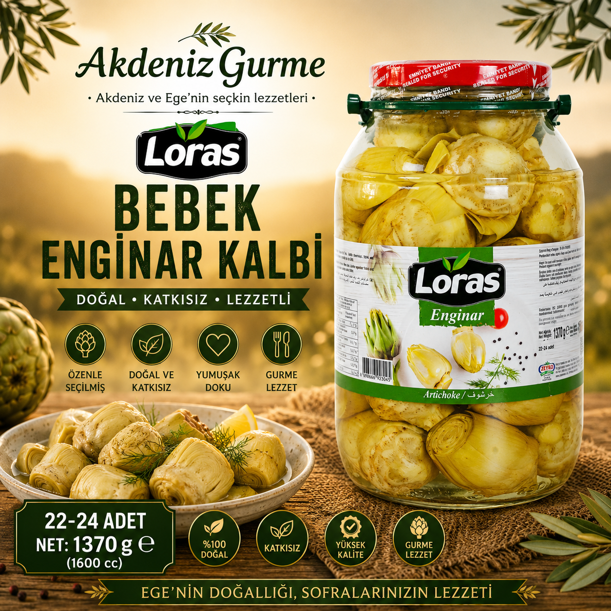 Loras İtalyan Tipi Bebek Enginar kalbi 22-24 Adet 1370 gr (1600 cc)
