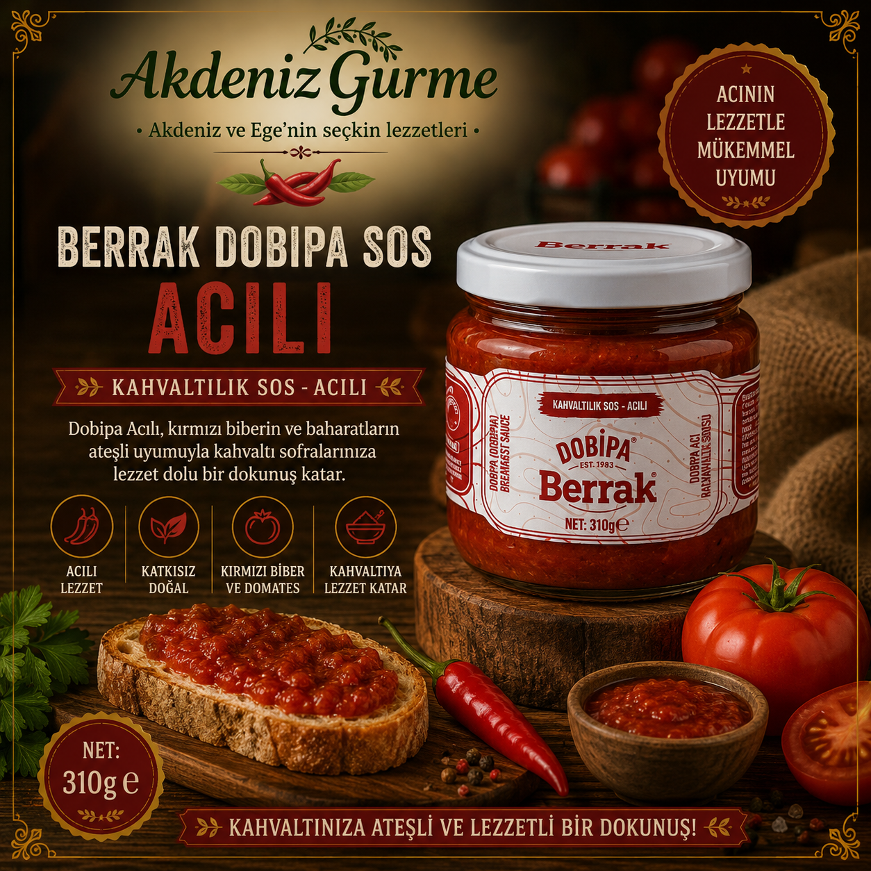 Berrak Dobipa Ezme Kahvaltılık,Acılı 300  ml