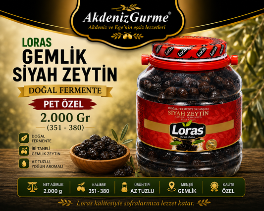 LORAS GEMLİK SİYAH ZEYTİN PET ÖZEL 2.000 Gr (351 - 380)