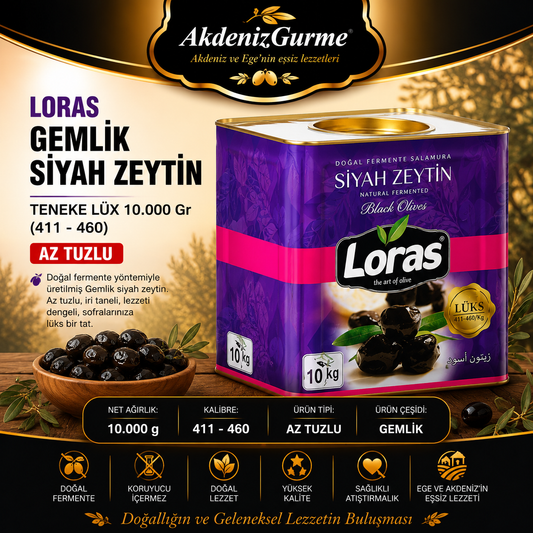LORAS GEMLİK SİYAH ZEYTİN TENEKE LÜX 10.000 Gr (411 - 460)