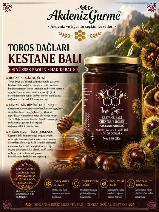 Toros Dağları Kestane Balı Yüksek Prolin Hakiki Bal 860 g e