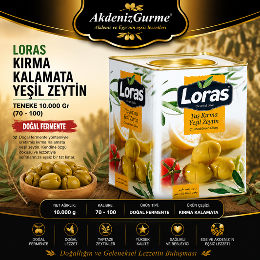 LORAS KIRMA KALAMATA YEŞİL ZEYTİN TENEKE 10.000 Gr (70 - 100)