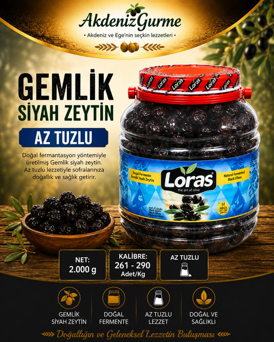 LORAS GEMLİK SİYAH ZEYTİN PET MEGA 2.000 Gr (261 - 290)