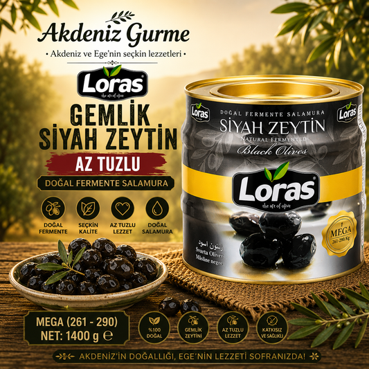 LORAS GEMLİK SİYAH ZEYTİN TENEKE MEGA 1.400 Gr (261 - 290)