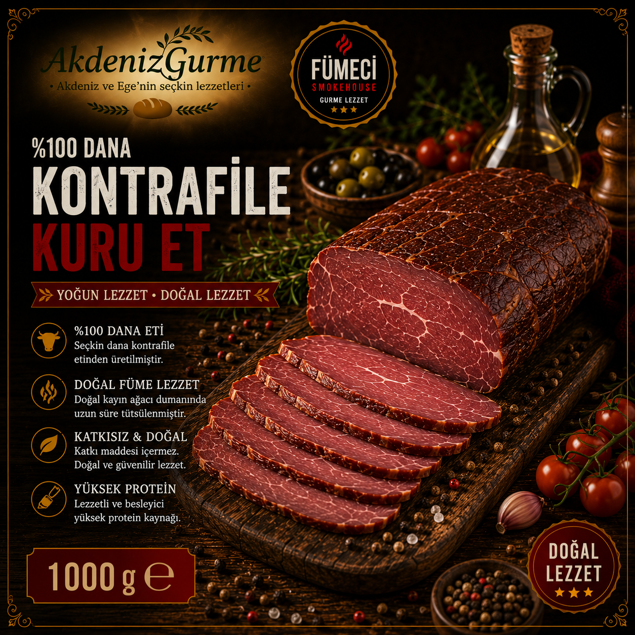 Fümeci Smokehouse %100 Dana Kontrafile Kuru Et 1000 g e