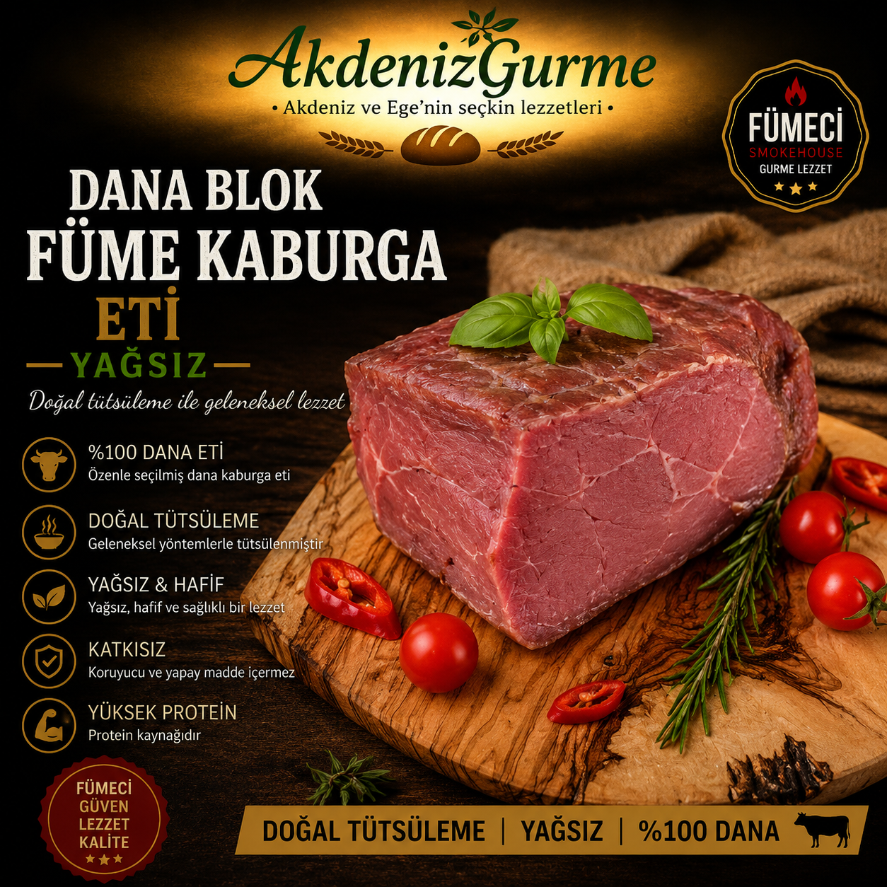 Dana Blok Füme Kaburga Eti Yağsız 500 g e