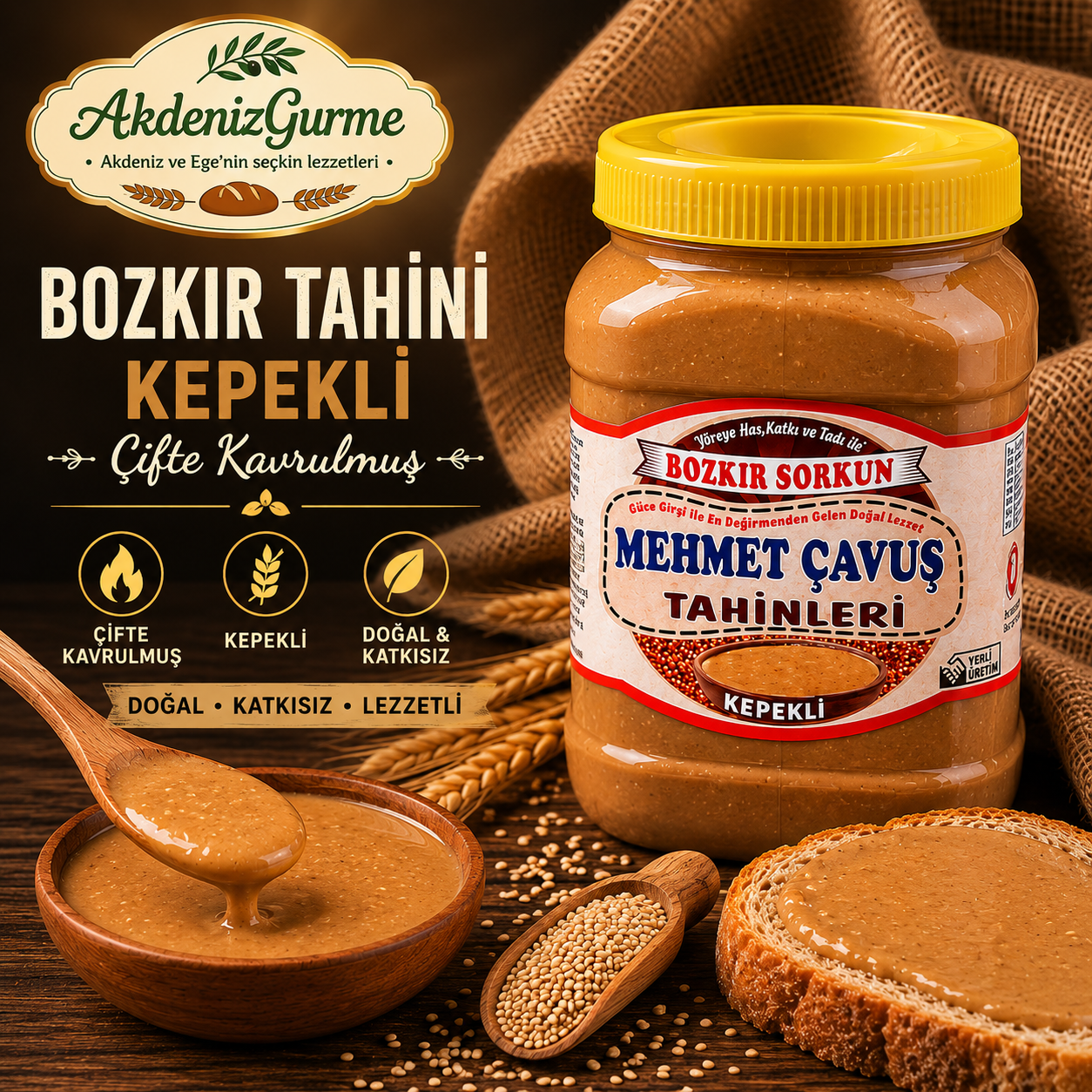 Mehmet Çavuş Bozkır Tahini Kepekli Çifte Kavrulmuş 935 g e