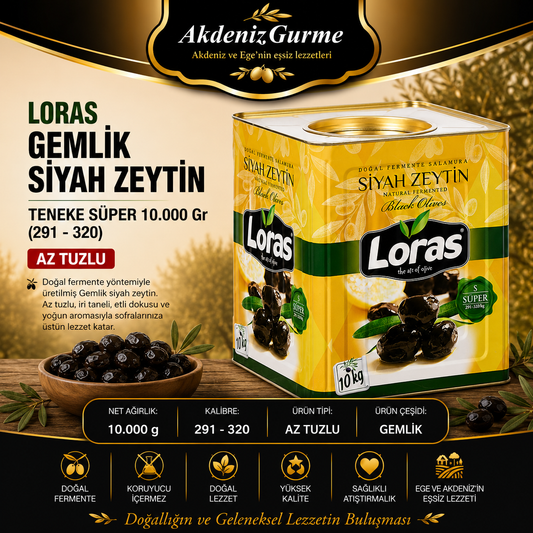 LORAS GEMLİK SİYAH ZEYTİN TENEKE SÜPER 10.000 Gr (291 - 320)