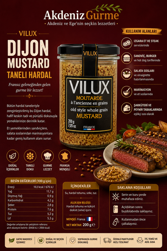 Vilux Dijon Mustard Taneli Hardal 200 g