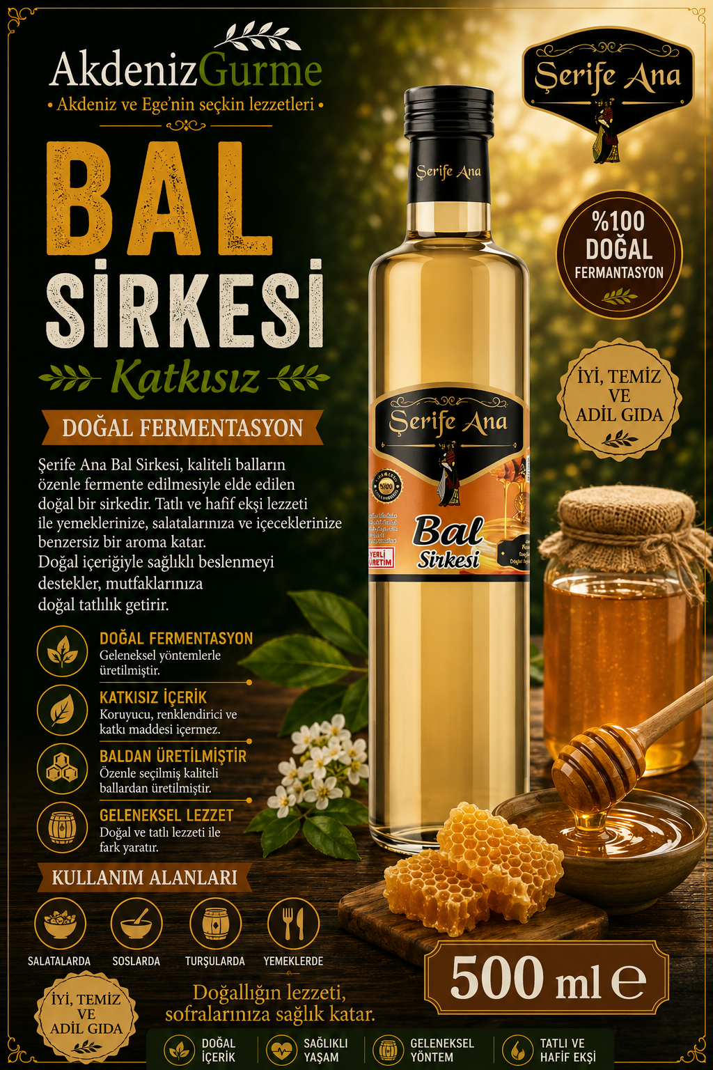 Şerife Ana Bal Sirkesi 500 ml e