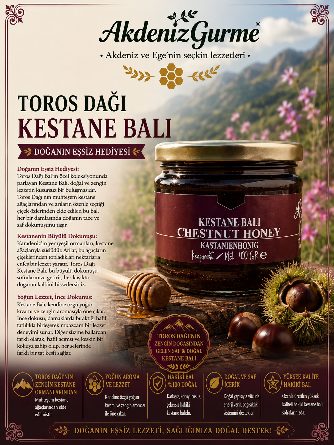 Toros Dağları Kestane Balı 400 g e
