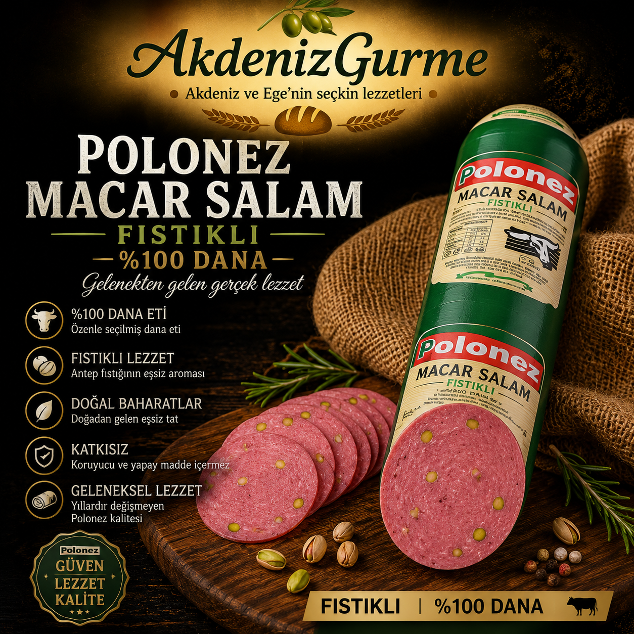 Polonez Macar Salam Fıstıklı %100 Dana 250 g e