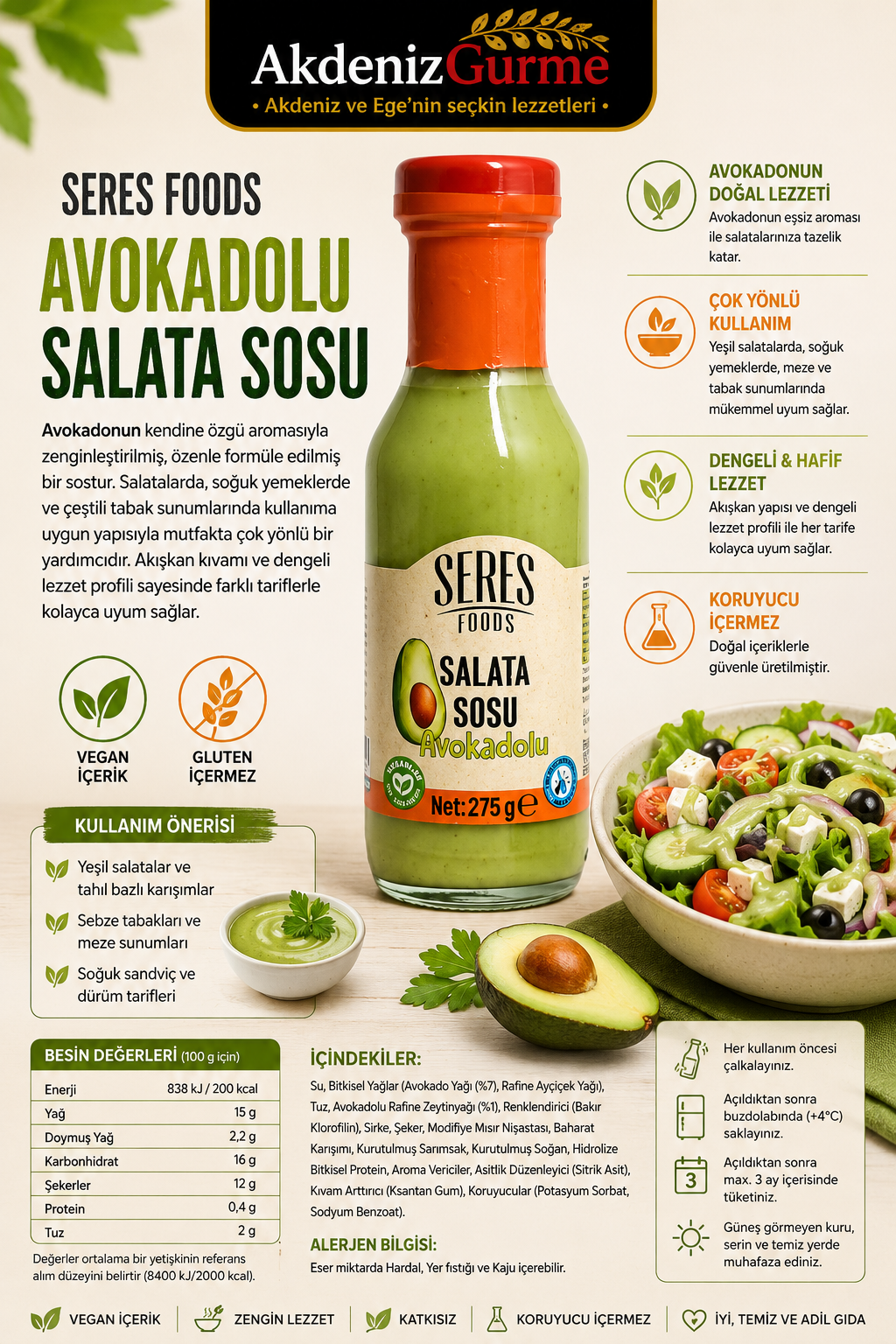 Seres Foods Avokadolu Salata Sosu 275 g e
