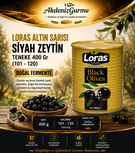 LORAS ALTIN SARISI SİYAH ZEYTİN TENEKE 400 Gr (101 - 120)