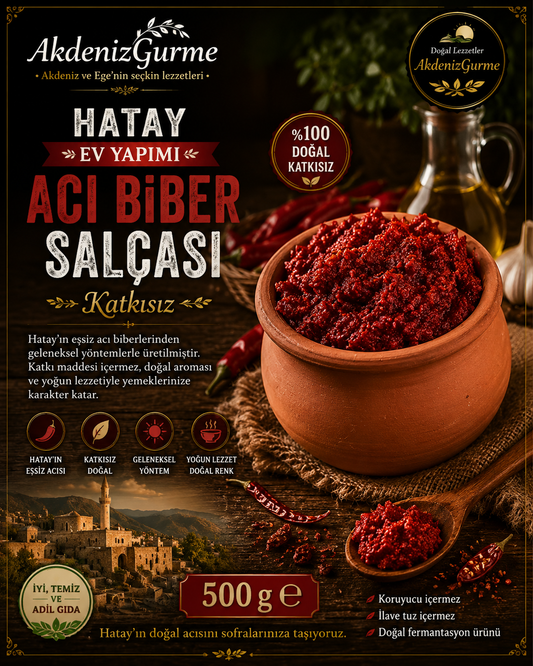 Hatay Ev Yapımı Acı Biber Salçası Katkısız 500 g e