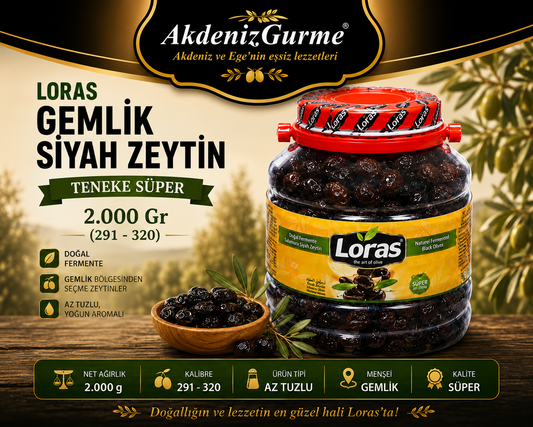 LORAS GEMLİK SİYAH ZEYTİN TENEKE SÜPER 2.000 Gr (291 - 320)