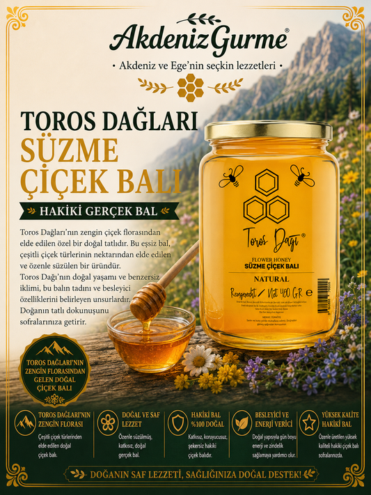 Toros Dağları Süzme Çiçek Balı Hakiki Gerçek Bal 480 g e