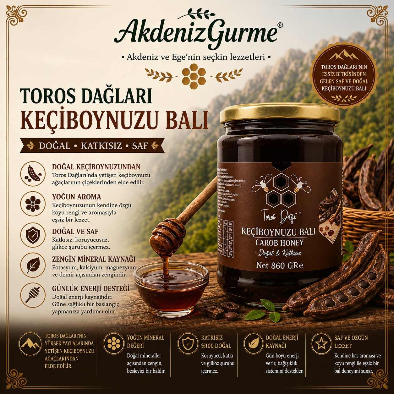 Toros Dağları Keçiboynuzu Balı 860 Gr