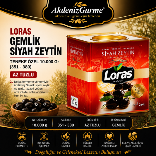 LORAS GEMLİK SİYAH ZEYTİN TENEKE ÖZEL 10.000 Gr (351 - 380)